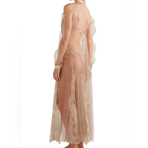 ID Sarrieri  luxurious Champagne Gold Sheer Lace Robe with silk tie NWT Size 2 - Picture 3 of 7